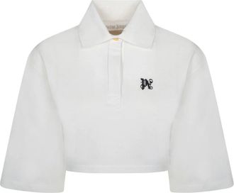 Palm Angels Cropped Polo Shirt - Dames - Polos - Wit - XS - Katoen - Tops