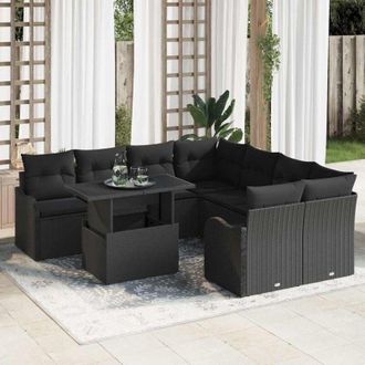 vidaXL Vidaxl - Conjunto De Sof&aacute; De Jard&iacute;n Manual 9 Pcs Negro 100 X 55 X 73 Cm