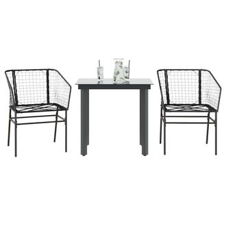 Berkfield Home 3 Piece Garden Dining Set Black Poly Rattan Glass