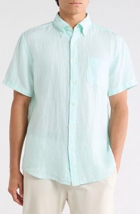 Brooks Brothers Short Sleeve Linen Shirt in Aqua at Nordstrom Rack, Size Xx-Large