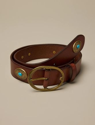 Lucky Brand Western Turquoise Ornamented Leather Belt