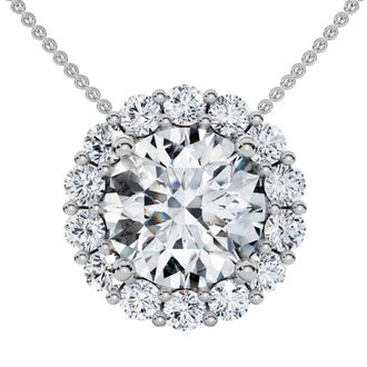 Pompeii3 Certified 3 1/2Ct Halo Diamond Pendant Lab Grown 14k Gold Womens Necklace