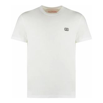 Valentino Garavani T-Shirts, male, White, L, Cotton T-shirt With VLogo Patch