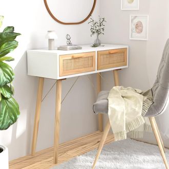 vidaXL Vidaxl - Mesa Consola Madera Pino Maciza Blanco Rat&aacute;n Natural 80x30x75cm