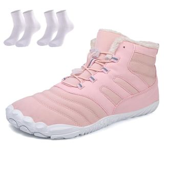 Generic Waterproof Snow Boots for Women | Non-Slip Fur Lined Mid Calf Sneakers | Lightweight Ankle Booties for Cold Weather Hiking(Pink 3,12.5 Women/11.5 Men)
