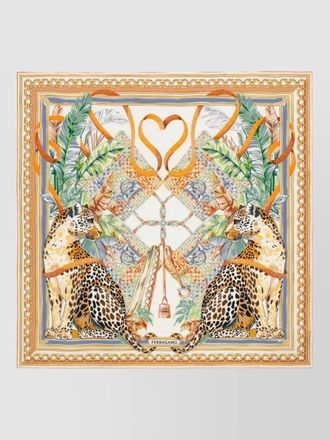 Ferragamo silk scarf felini print animal motif