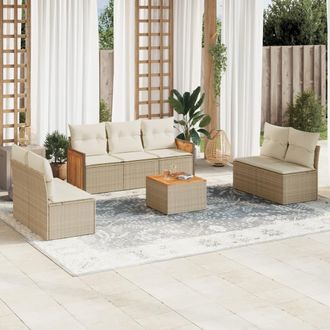 vidaXL Vidaxl - Juego De Sof&aacute;s De Jard&iacute;n Con Cojines Beige 8 Pzas Rat&aacute;n Pe