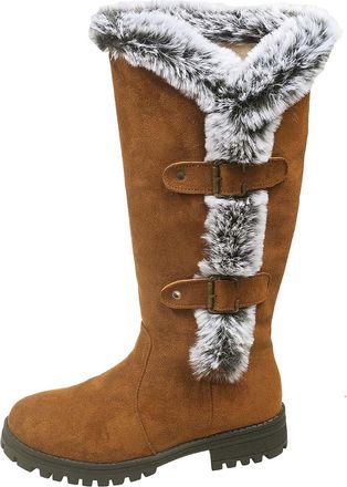 Generic Snow Boots Women Warm Non-Slip Womens Winter Shoes Stylish Fleece Lined Low Chunky Heel Faux Suede Comfy Pull On Knee High Boots Black Red Brown