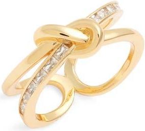 Nordstrom Cubic Zirconia Knot Open Ring in Clear- Gold at Nordstrom, Size 9