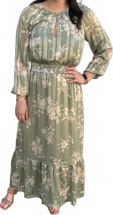 Apricot Silhouette Floral Satin Shimmer Maxi Dress In Mint