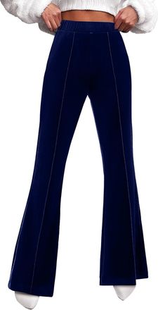 Generic Flare Velvet Pants for Women Elastic High Waisted Stretchy Side Zipper Front Seam Slacks Wide Leg Fashion Comfortable Fall Winter Bells Bottoms Trouse