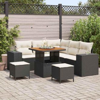 vidaXL Conjunto De Sof&aacute; De Jard&iacute;n 8 Pcs Negro Rat&aacute;n Sint&eacute;tico Vidaxl