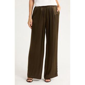 Wayf Satin Pants in Dk Olive at Nordstrom Rack, Size X-Large