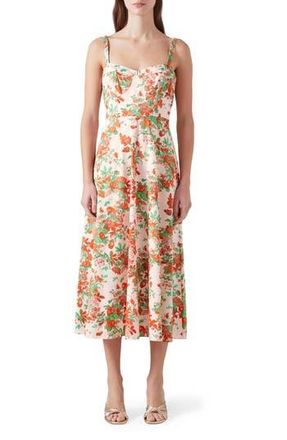 L.k. Bennett Floral Print Sleeveless Midi Dress in Pink at Nordstrom Rack, Size 16 Us / 20 Uk
