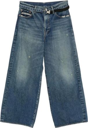 sacai Jeans, Heren, Blauw, S, Denim, Wijde Denim Broek