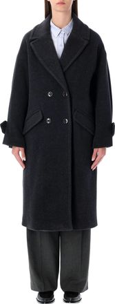 Sessun Mia Recycled Wool Double-breasted Coat In Grey