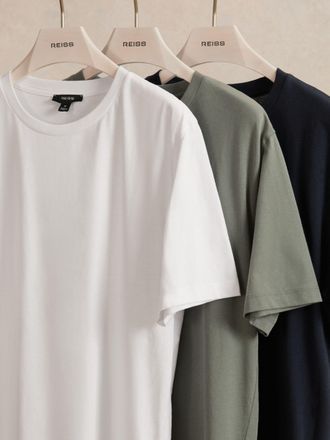 Reiss White & navy & sage 3 Pack Cotton Crew-neck T-shirts 3 Xxl