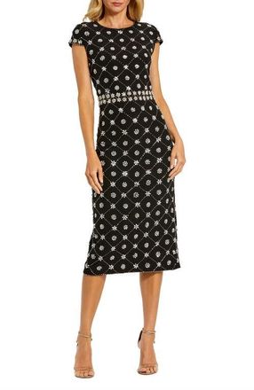 Mac Duggal Hand Embellished Cap Sleeve Midi Dress in Black at Nordstrom, Size 10