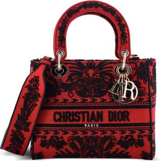 Dior Borsa a tracolla Lady D-Lite media in tela con ricamo - Rosso