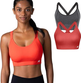 New Balance 2 Pack Ladies Sports Bra, Sost&eacute;n Deportivo, Adjustable Straps, Seamless Wirefree, Black Cement/Neo Flame, XL