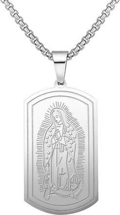 Edforce Mens Lady Guadalupe Dog Tag Pendant Necklace in Silver at Nordstrom Rack