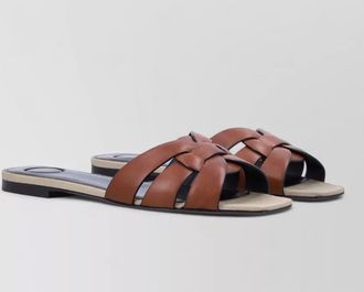 Saint Laurent tribute flat leather woven slide sandal