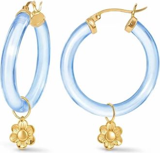 Gold & Honey Womens Flower Charm Lucite Hoop Earrings In Pastel Blue