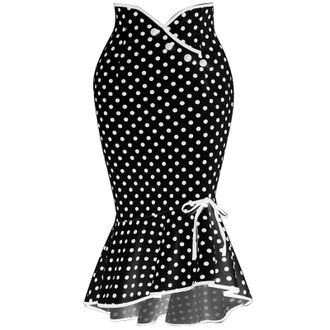 Generic Womens Ruffles Bodycon Fishtail Skirt Retro Polka Dot Casual Party Pencil Skirt Midi Skirt Sexy Party Tops for Women (Black, M)