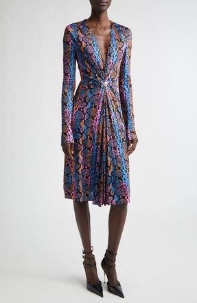 Versace Python Print Long Sleeve Liquid Jersey Dress in Sky Pink Sapphire Spice at Nordstrom, Size 10 Us