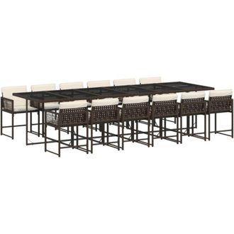 vidaXL Set Muebles De Jard&iacute;n 13 Pzas Y Cojines Rat&aacute;n Sint&eacute;tico Marr&oacute;n Vidaxl