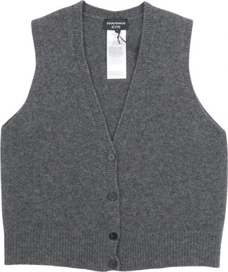 Emporio Armani Icon Enkelrij Gilet - Dames - Cashmere truien - Grijs - S - Kasjmier - Truien & Vesten