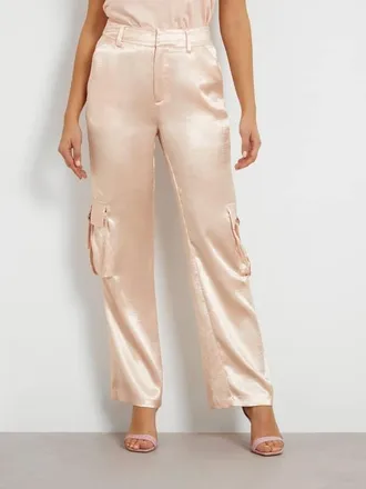 Guess Jamie Cargo Pants Womens Satin High-Rise Straight Leg FTS1121