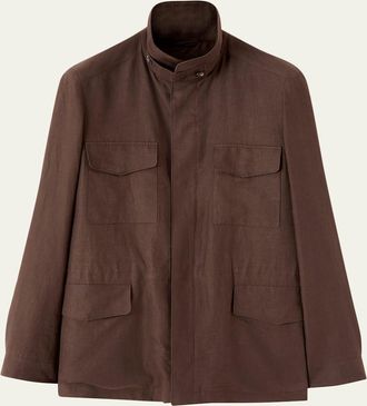 Loro Piana Mens Linen Traveller Full-Zip Field Jacket