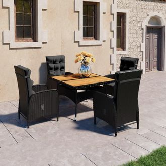 vidaXL Comedor De Jard&iacute;n 5 Pzas Rat&aacute;n Sint&eacute;tico Y Madera Acacia Negro Vidaxl