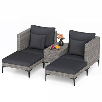 Costway Costway 5PCS Patio Conversation Set PE Rattan Furniture Set w/ Side Table in Grey