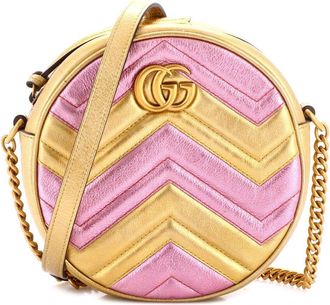 Gucci Metallic Matelasse Leather Gg Marmont Round Shoulder Bag Mini (Authentic Pre-Loved)