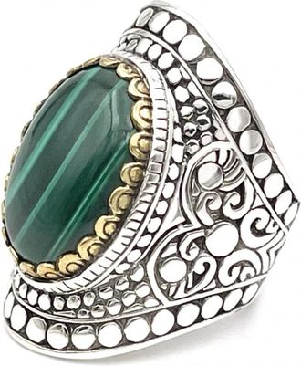 Jalan Jalan 925 Sterling Zilver Malachiet Ring - unisex - Ringen - Veelkleurig - 60 MM - Accessoires