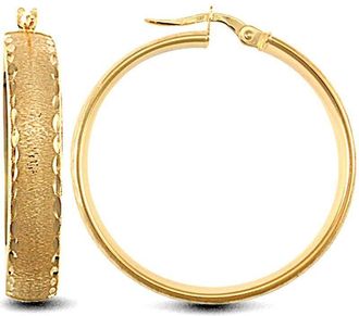 Jewelco London 9ct Gold Frosted Diamond Cut Wedding 6mm Hoop Earrings 32mm - JER721C