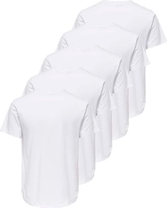 Only & Sons Rundhalsshirt ONLY & SONS ONSJEFF LONGY SS TEE 5-PACK OTL, Herren, Gr. XXL, hellwei&szlig; pack:3 x hellwei&szlig; 2 x schwarz, Jersey, Obermaterial: 60% Baumwoll