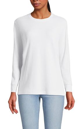 Lands End Long Sleeve Cotton Interlock Crew T-Shirt in White at Nordstrom, Size X-Small