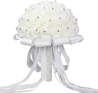 OEM Ramo De Novia Artesanal Con Cinta De Pedrer&iacute;a Blanca, Ideal Para Bodas, Ramos De Damas De Honor Y Otras Ocasiones
