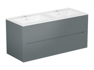 Vente-Unique Mueble de ba&ntilde;o suspendido con lavabo encastrado - Estriado gris - 120 cm - PAVANI