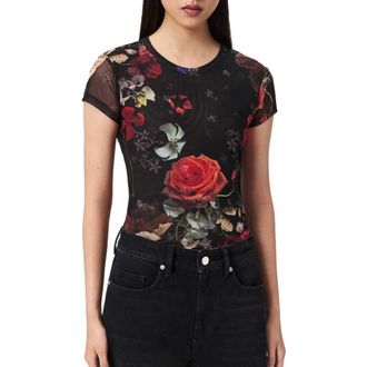 AllSaints Ellie Mesh T-Shirt in Haze Black at Nordstrom, Size 4 Us