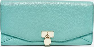 Aigner Blue Leather Logo Charm Flap Continental Wallet
