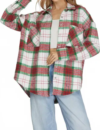 She + Sky Long Sleeve Button Down Shacket With Front Pockets In Plaid Multi