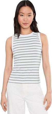 Lilla P Rib Stripe High Neck Tank Top Womens Clothing Sage Stripe : XS, Cotton