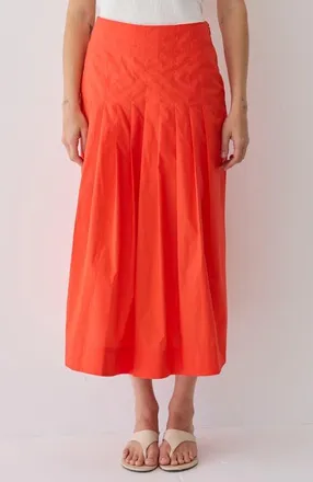 Crescent Poplin Box Pleated Midi Skirt in Burnt Orange at Nordstrom, Size Medium