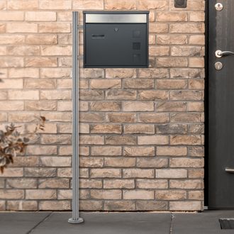 ML Design Ecd Germany Cassetta Postale Antracite E Argento 36x31,5 Cm Con Supporto Piedistallo 120 Cm In Acciaio Inossidabile Moderno Resistente Alle Intemperie