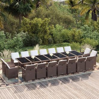 vidaXL Juego Comedor Jard&iacute;n 19 Pzas Con Cojines Rat&aacute;n Sint&eacute;tico Marr&oacute;n Vidaxl