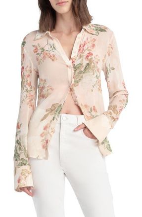 Favorite Daughter The Bailey Georgette Button-Up Shirt in Light Peach Rose G at Nordstrom, Size X-Large